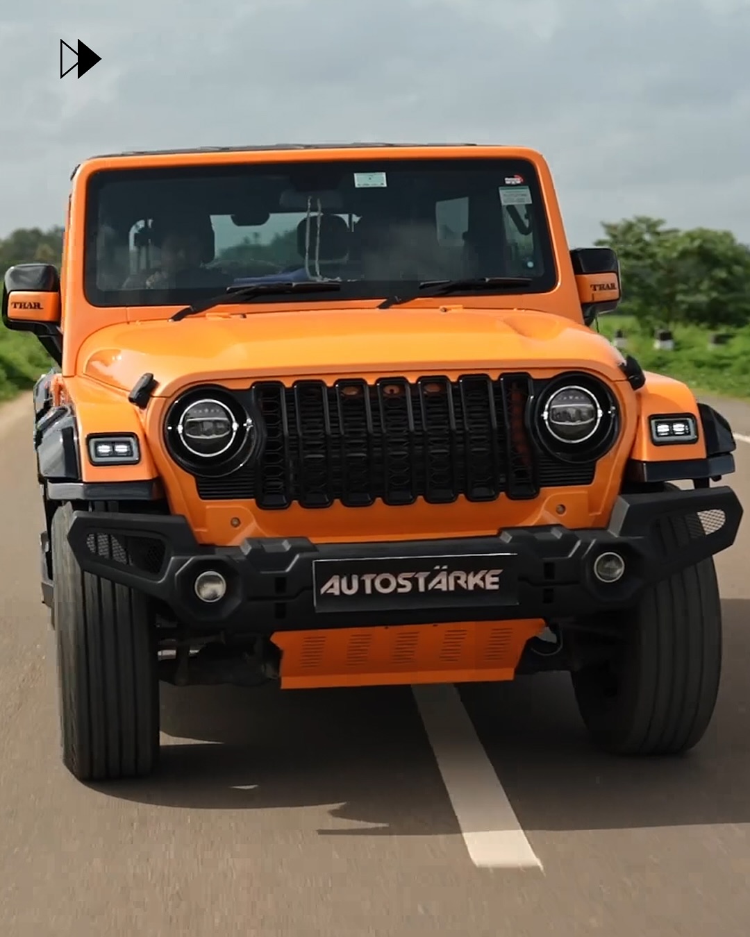 Detailed shot of a Lava Orange Mahindra Thar, revamped by Autostarke for an exclusive look and feel.