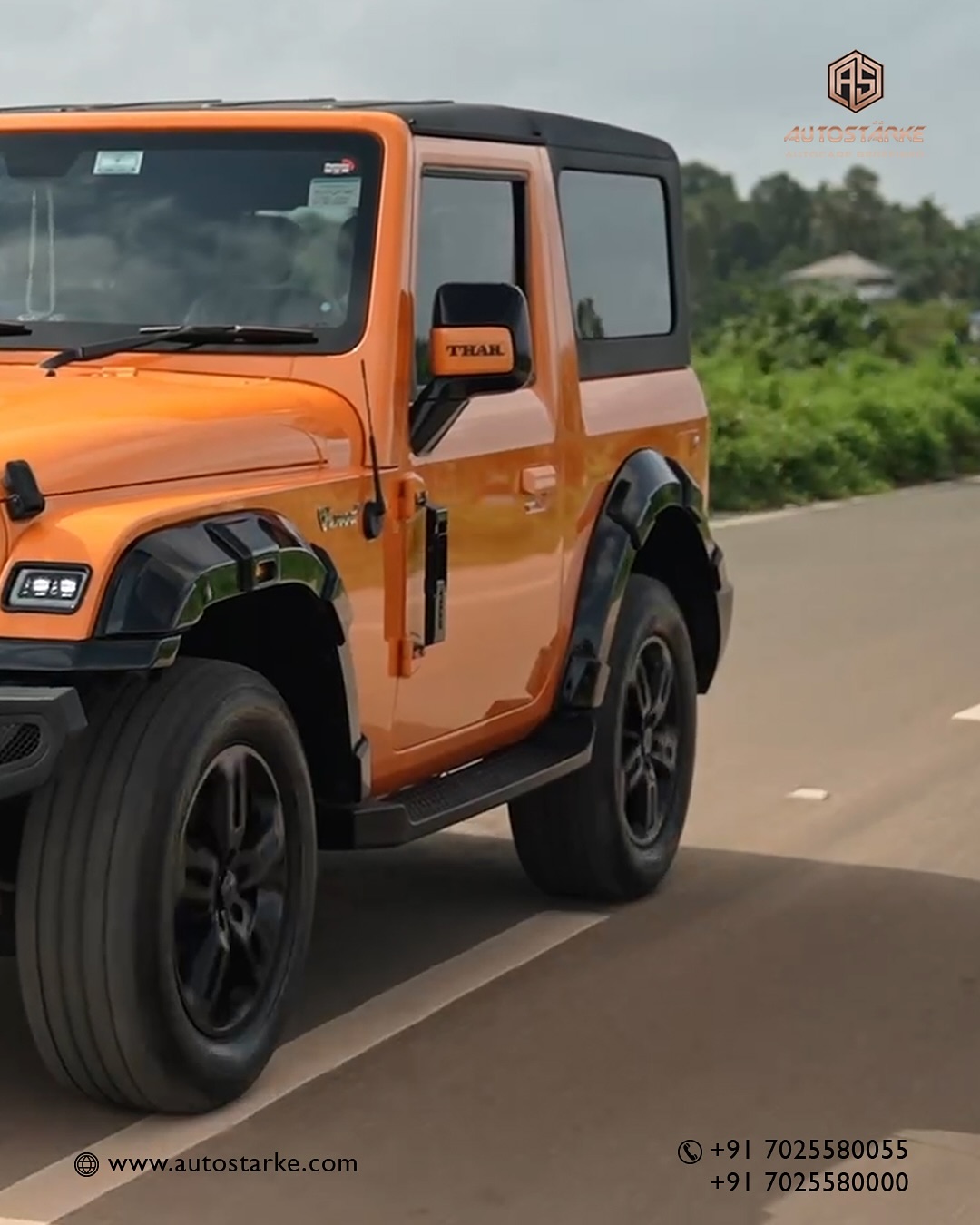 Transformed Mahindra Thar in Lava Orange, a complete exterior and interior makeover by Autostarke.