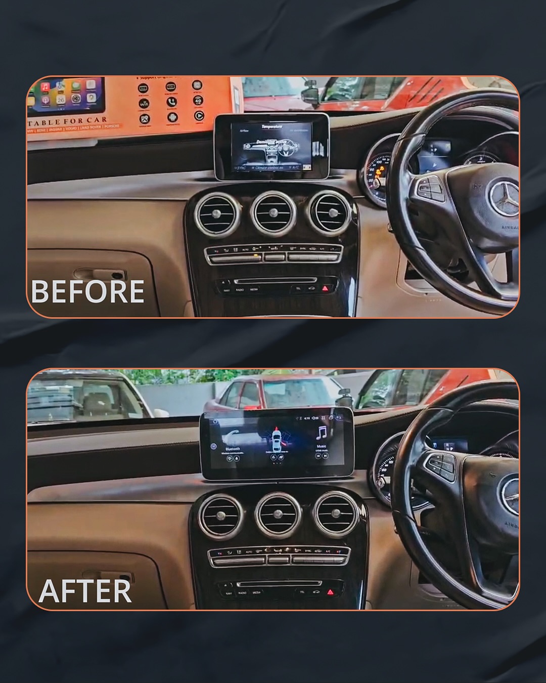 Interior view of Mercedes-Benz GLC showing detailed FoxFire Android infotainment digital dashboard d