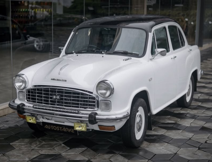 Classic white Ambassador restored with premium interiors and body finish